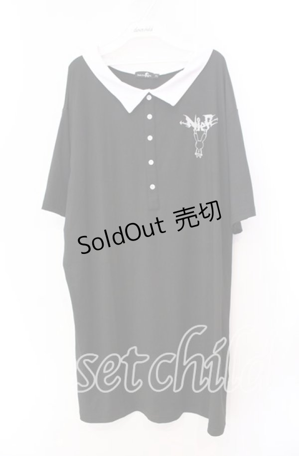 画像1: 【SALE】NieR CLOTHING / 襟付き半袖カットソー  ブラック×ホワイト O-25-11-11-031-PU-TO-IG-ZT265 (1)