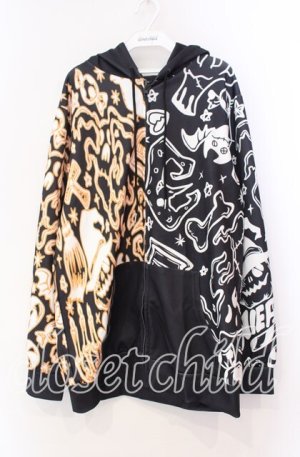 画像: NieR Clothing / バイカラープリントパーカー  ハロウィン柄 オレンジ×ホワイト×ブラック O-25-11-11-039-PU-TO-IG-OS