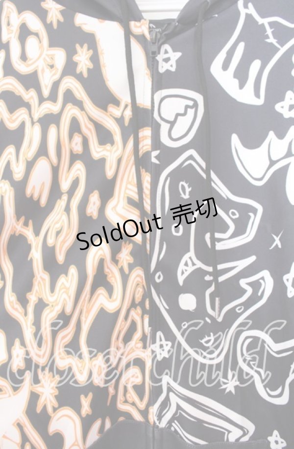 画像2: NieR Clothing / バイカラープリントパーカー  ハロウィン柄 オレンジ×ホワイト×ブラック O-25-11-11-039-PU-TO-IG-ZT339 (2)