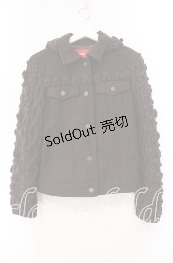 画像1: PINK HOUSE / ローズモチーフニット切り替えジャケット  ブラウン O-25-11-11-057-LO-JA-IG-ZI (1)