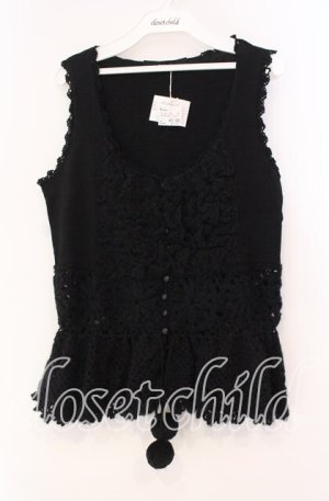 画像: PINK HOUSE / レースフリルニットベスト  クロ O-25-11-11-060-LO-TO-IG-OS