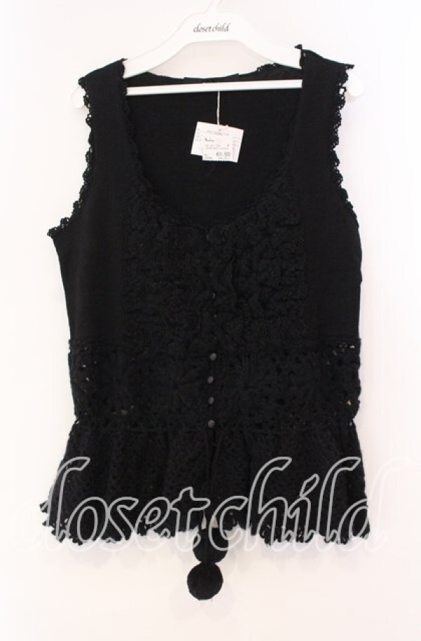 画像1: PINK HOUSE / レースフリルニットベスト  クロ O-25-11-11-060-LO-TO-IG-OS (1)