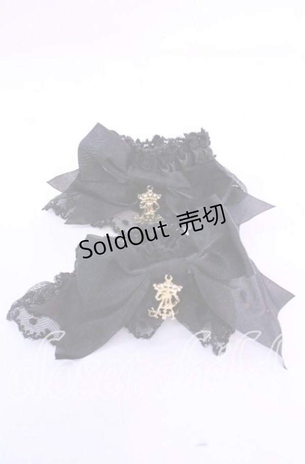 画像1: ALICE and the PIRATES / サテンリボンのチュールレースお袖とめ  クロ O-25-11-11-1052-PA-ZA-OW-OS (1)