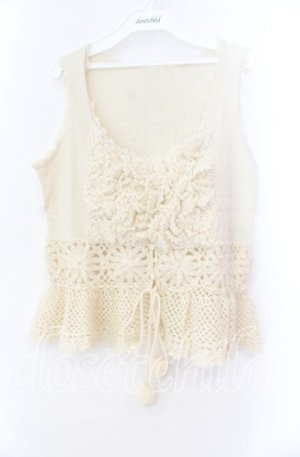 画像: PINK HOUSE / レースフリルニットベスト  オフ O-25-11-11-063-LO-TO-IG-OS