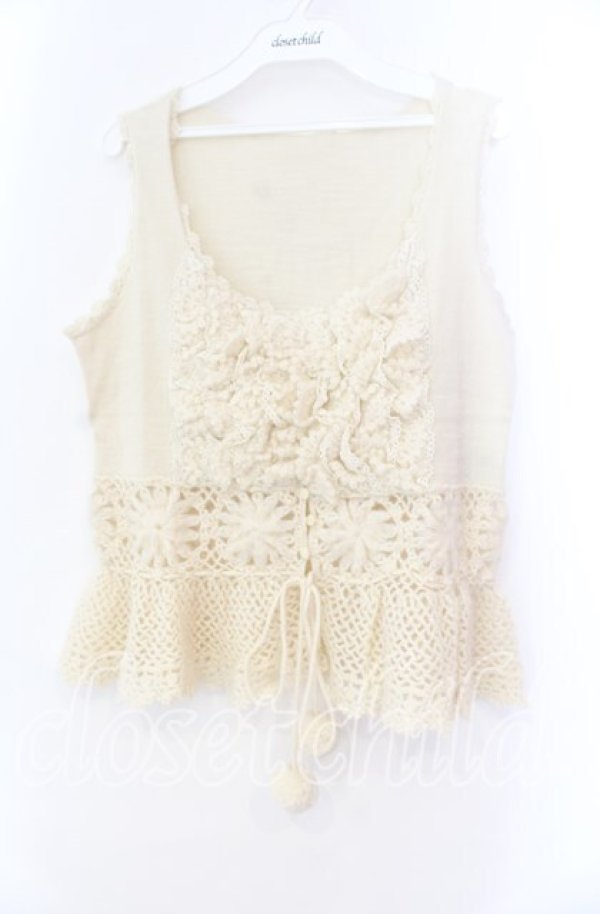 画像1: PINK HOUSE / レースフリルニットベスト  オフ O-25-11-11-063-LO-TO-IG-OS (1)