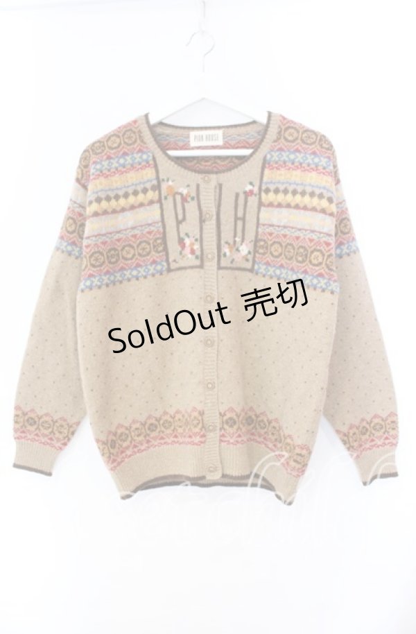 画像1: PINK HOUSE / フラワーデザインニットカーディガン  ブラウン O-25-11-11-067-LO-TO-IG-OS (1)