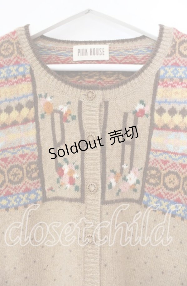 画像2: PINK HOUSE / フラワーデザインニットカーディガン  ブラウン O-25-11-11-067-LO-TO-IG-OS (2)