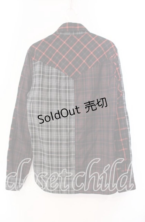 画像3: JURY BLACK / パターン切り替えシャツ  レッド×ブラック O-25-11-11-078-GL-BL-OW-OS (3)