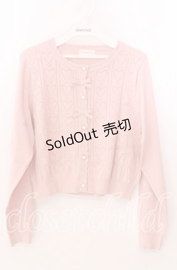 画像1: m petit by misako / AM*ハート透かしニットカーディガン Ｍ ピンク O-25-11-11-2036-LO-TO-IG-OS (1)