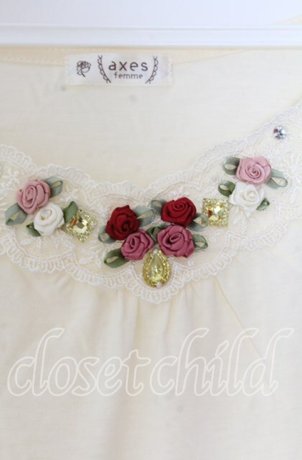 画像2: axes femme / ガーデン半袖インナープルオーバー  アイボリー O-25-11-11-2046-AX-TO-IG-ZT317 (2)