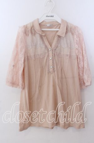 画像: axes femme / 胸元レース使い襟付プルオーバー Ｍ ピンクベージュ O-25-11-11-2048-AX-TO-IG-OS