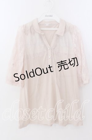 画像: axes femme / 胸元レース使い襟付プルオーバー Ｍ ピンクベージュ O-25-11-11-2048-AX-TO-IG-OS