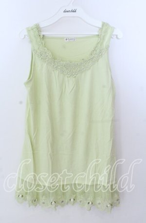 画像: axes femme / 立体お花付きロングタンク  ライトグリーン O-25-11-11-2049-AX-TO-IG-OS