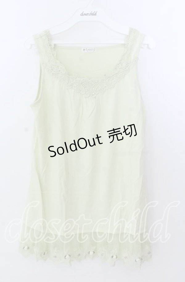画像1: axes femme / 立体お花付きロングタンク  ライトグリーン O-25-11-11-2049-AX-TO-IG-ZT045 (1)