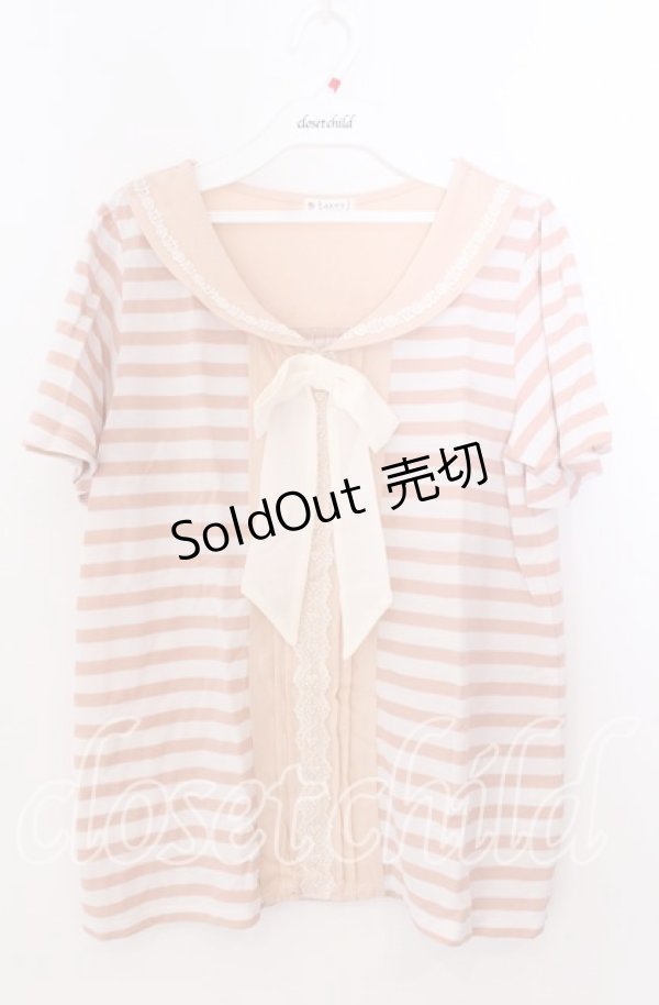 画像1: axes femme / ボーダーセーラー風tシャツ  ピンク×シロ O-25-11-11-2051-AX-TO-IG-OS (1)