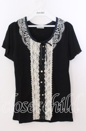 画像: axes femme / 刺繍&レース半袖プルオーバー  クロ O-25-11-11-2053-AX-TO-IG-OS