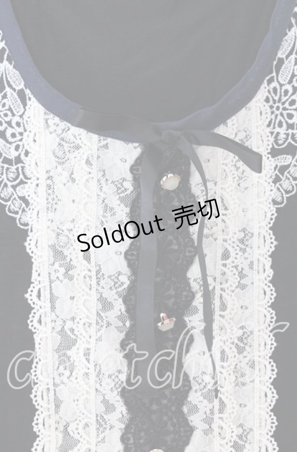 画像2: axes femme / 刺繍&レース半袖プルオーバー  クロ O-25-11-11-2053-AX-TO-IG-OS (2)