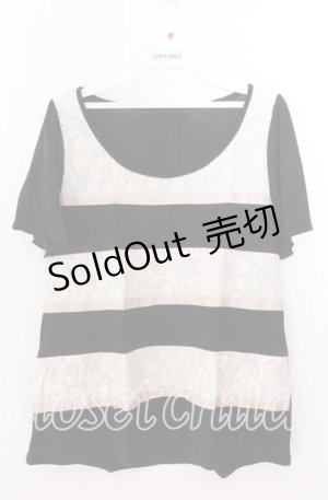 画像: 【SALE】axes femme / レースボーダーTシャツ  クロ×アイボリー O-25-11-11-2054-AX-TO-IG-ZT227