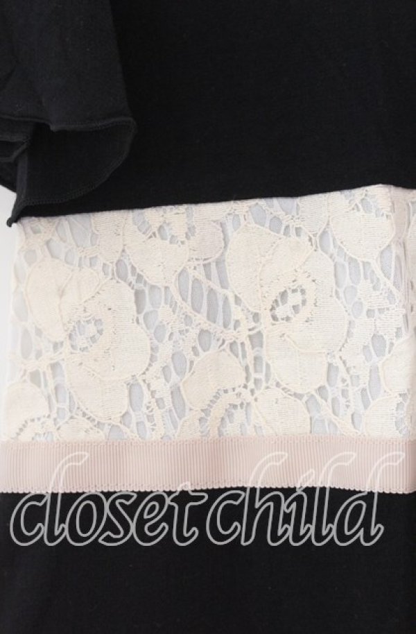 画像2: axes femme / レースボーダーTシャツ  クロ×アイボリー O-25-11-11-2054-AX-TO-IG-ZT227 (2)