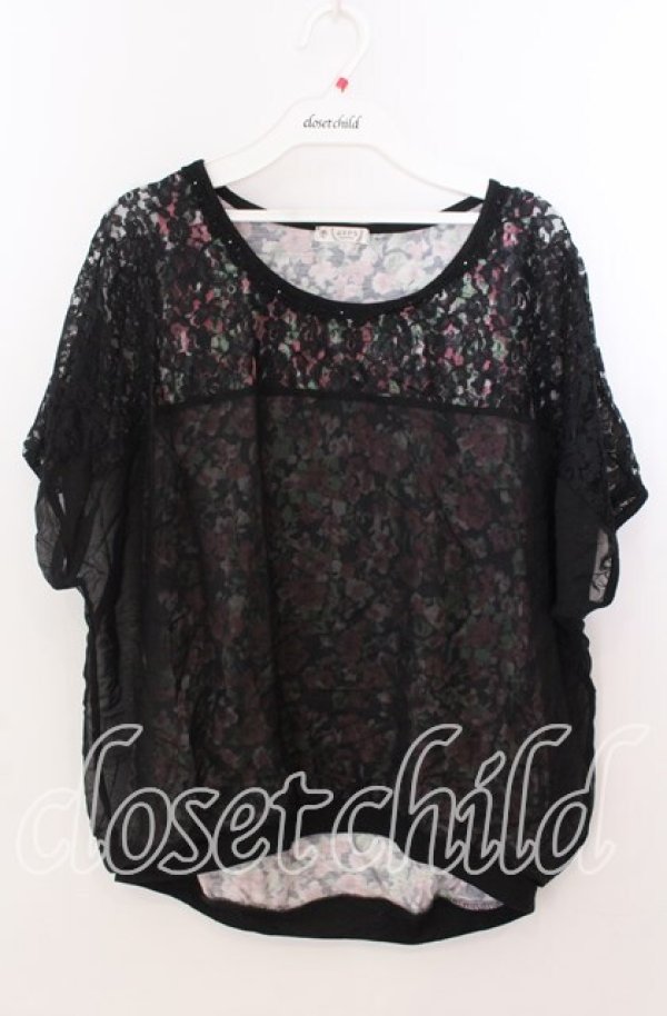 画像1: axes femme / レースシフォンレイヤード風トップス  クロ O-25-11-11-2061-AX-TO-IG-ZT277 (1)