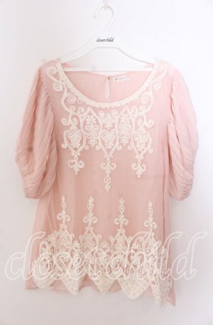 画像: axes femme / パール付きコード刺繍ブラウス  ピンク O-25-11-11-2064-AX-TO-IG-OS