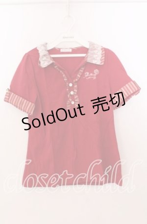 画像: axes femme / ストライプ切り替えポロシャツ  アカ O-25-11-11-2065-AX-TO-IG-OS