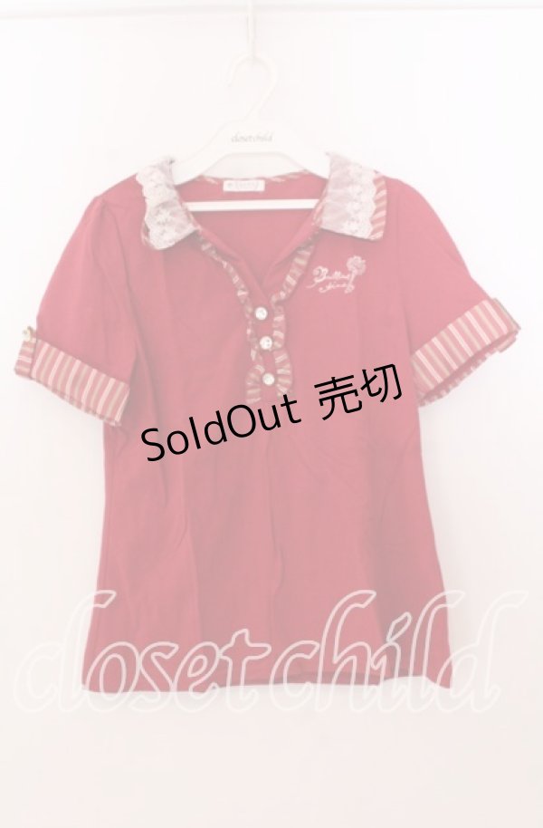 画像1: axes femme / ストライプ切り替えポロシャツ  アカ O-25-11-11-2065-AX-TO-IG-OS (1)