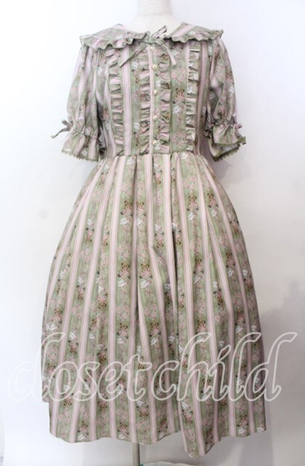 画像1: axes femme kawaii / RosyBear柄ワンピース  グリーン O-25-11-11-2069-AX-OP-IG-OS (1)