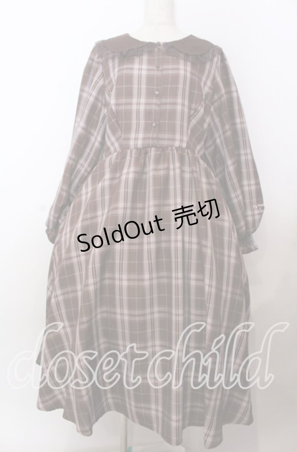 画像1: m petit by misako / マイメロチェックフレアワンピース 3Ｌ ブラウン O-25-11-11-2070-LO-OP-IG-OS (1)