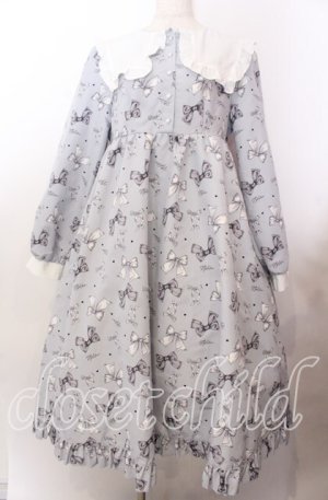 画像: Lovely Tency / 眞白ありすコラボ/リボンプリントワンピース LL サックス O-25-11-11-2071-LO-OP-IG-OS
