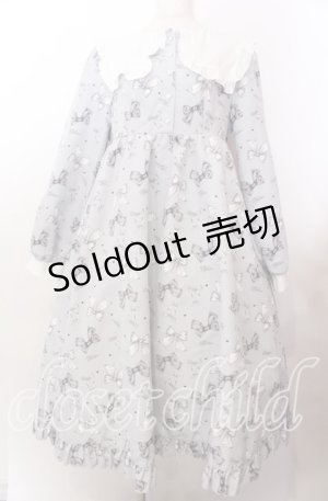 画像: Lovely Tency / 眞白ありすコラボ/リボンプリントワンピース LL サックス O-25-11-11-2071-LO-OP-IG-OS