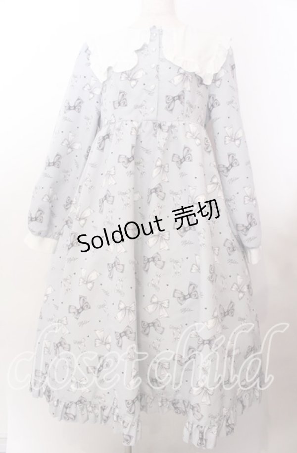 画像1: Lovely Tency / 眞白ありすコラボ/リボンプリントワンピース LL サックス O-25-11-11-2071-LO-OP-IG-OS (1)