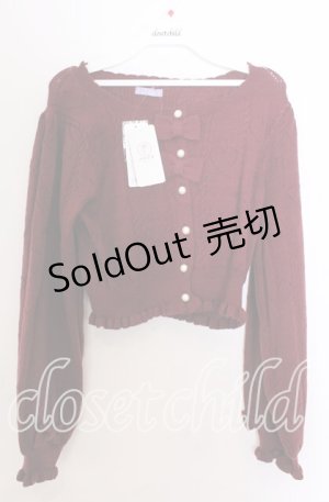 画像: axes femme kawaii / ハート透かし長袖ニットカーデ  ワイン O-25-11-11-2078-AX-TO-IG-OS