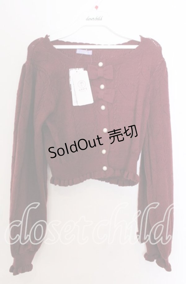 画像1: axes femme kawaii / ハート透かし長袖ニットカーデ  ワイン O-25-11-11-2078-AX-TO-IG-OS (1)