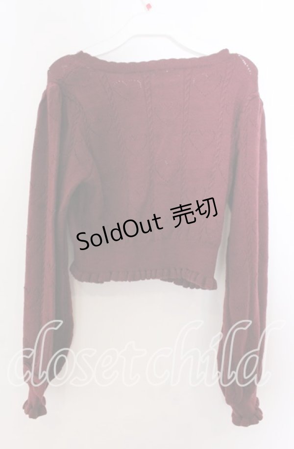 画像3: axes femme kawaii / ハート透かし長袖ニットカーデ  ワイン O-25-11-11-2078-AX-TO-IG-OS (3)