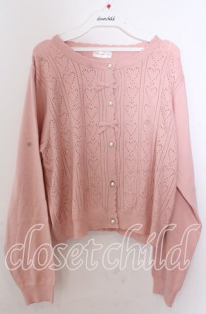 画像: m petit by misako / AM*ハート透かしニットカーディガン 3Ｌ ピンク O-25-11-11-2096-LO-TO-IG-OS