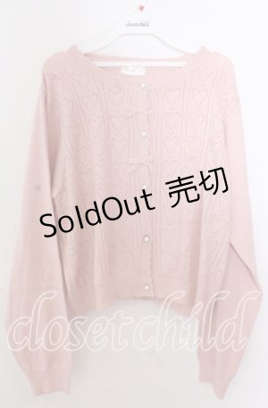 画像: m petit by misako / AM*ハート透かしニットカーディガン 3Ｌ ピンク O-25-11-11-2096-LO-TO-IG-OS