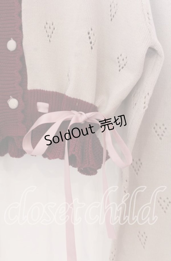 画像2: axes femme / ハート透かし編みニットカーディガン  アイボリー×ワイン O-25-11-11-2016-AX-TO-IG-OS (2)