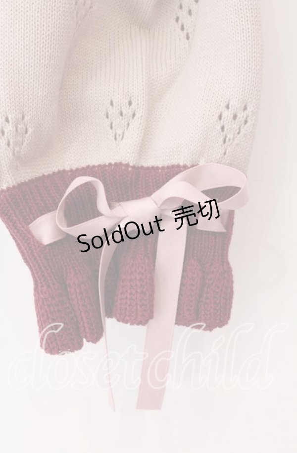 画像3: axes femme / ハート透かし編みニットカーディガン  アイボリー×ワイン O-25-11-11-2016-AX-TO-IG-OS (3)