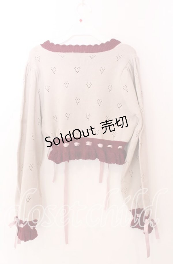 画像4: axes femme / ハート透かし編みニットカーディガン  アイボリー×ワイン O-25-11-11-2016-AX-TO-IG-OS (4)