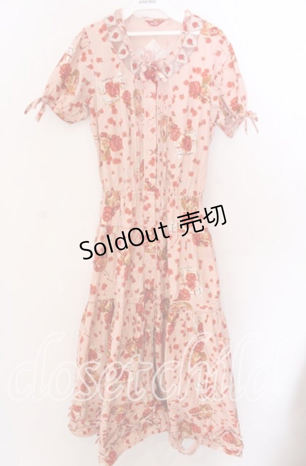 画像1: PINK HOUSE / ハートローズ柄半袖ワンピース  ピンク O-25-11-11-2018-LO-OP-IG-OS (1)