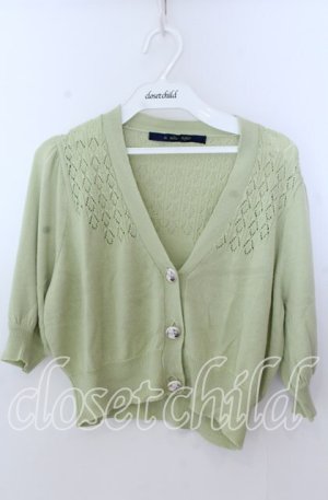 画像: an another angelus / SAVONパッケージ釦透かし編み5分袖ニットカーディガン  グリーン O-25-11-11-2027-CA-TO-IG-ZT1113X