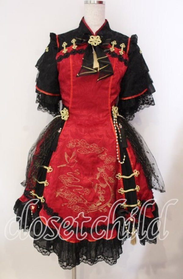 画像1: Alice Girl / ”猫猫娘”中華風ワンピース M クロ×アカ O-25-11-11-002-EL-OP-OW-ZT207 (1)