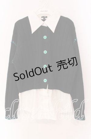 画像: NieR Clothing / フェイクレイヤードニットカーディガン  ブラック×ホワイト O-25-11-11-020-PU-TO-IG-ZT342