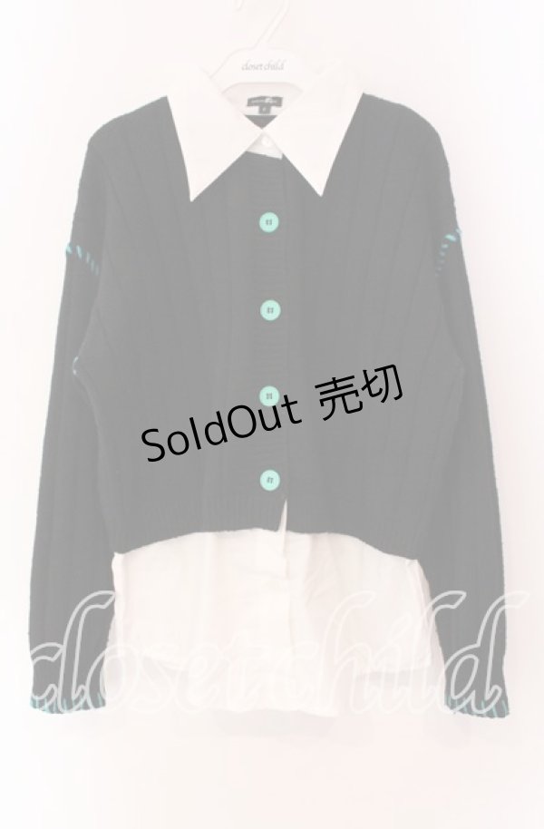 画像1: NieR Clothing / フェイクレイヤードニットカーディガン  ブラック×ホワイト O-25-11-11-020-PU-TO-IG-ZT342 (1)