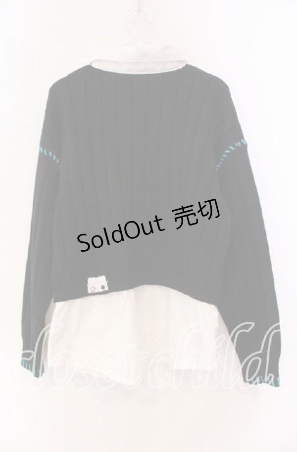 画像2: NieR Clothing / フェイクレイヤードニットカーディガン  ブラック×ホワイト O-25-11-11-020-PU-TO-IG-ZT342 (2)