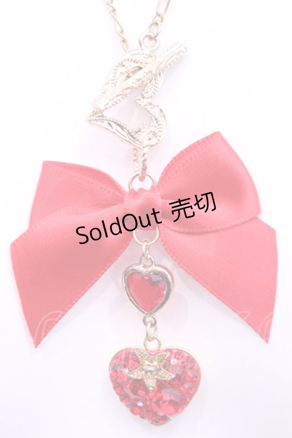 画像1: REILA heart pink ring / ハートリボン　ネックレス  アカ*ゴールド O-25-11-12-065-LO-AC-IG-OS (1)