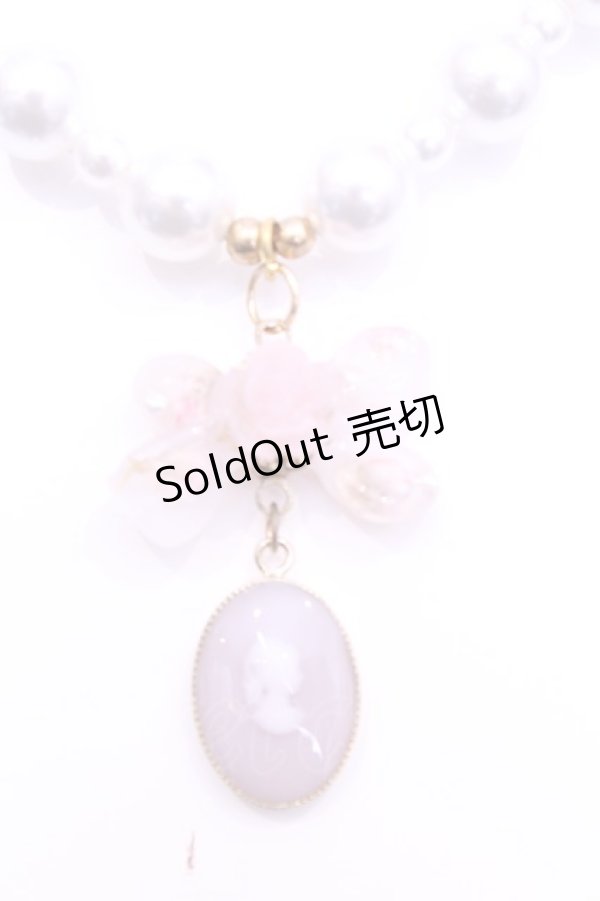 画像1: Haku Healing / カメオとリボンのビーズネックレス  ラベンダー×ピンク×シロ O-25-11-12-068-LO-AC-IG-OS (1)