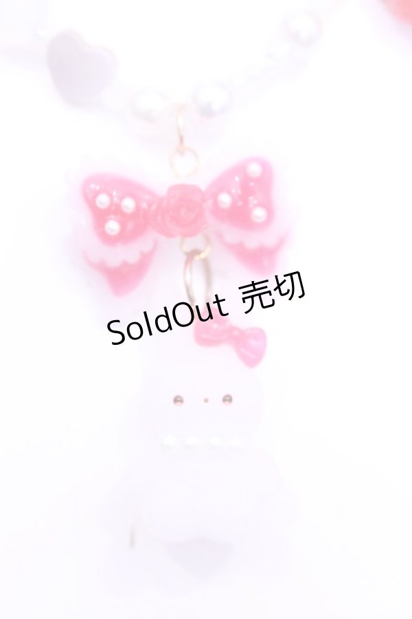 画像1: Haku Healing / うさぎとリボンのビーズネックレス  シロ×アカ O-25-11-12-070-LO-AC-IG-OS (1)