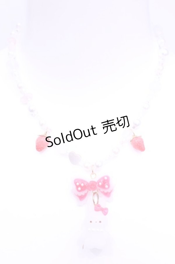 画像2: Haku Healing / うさぎとリボンのビーズネックレス  シロ×アカ O-25-11-12-070-LO-AC-IG-OS (2)